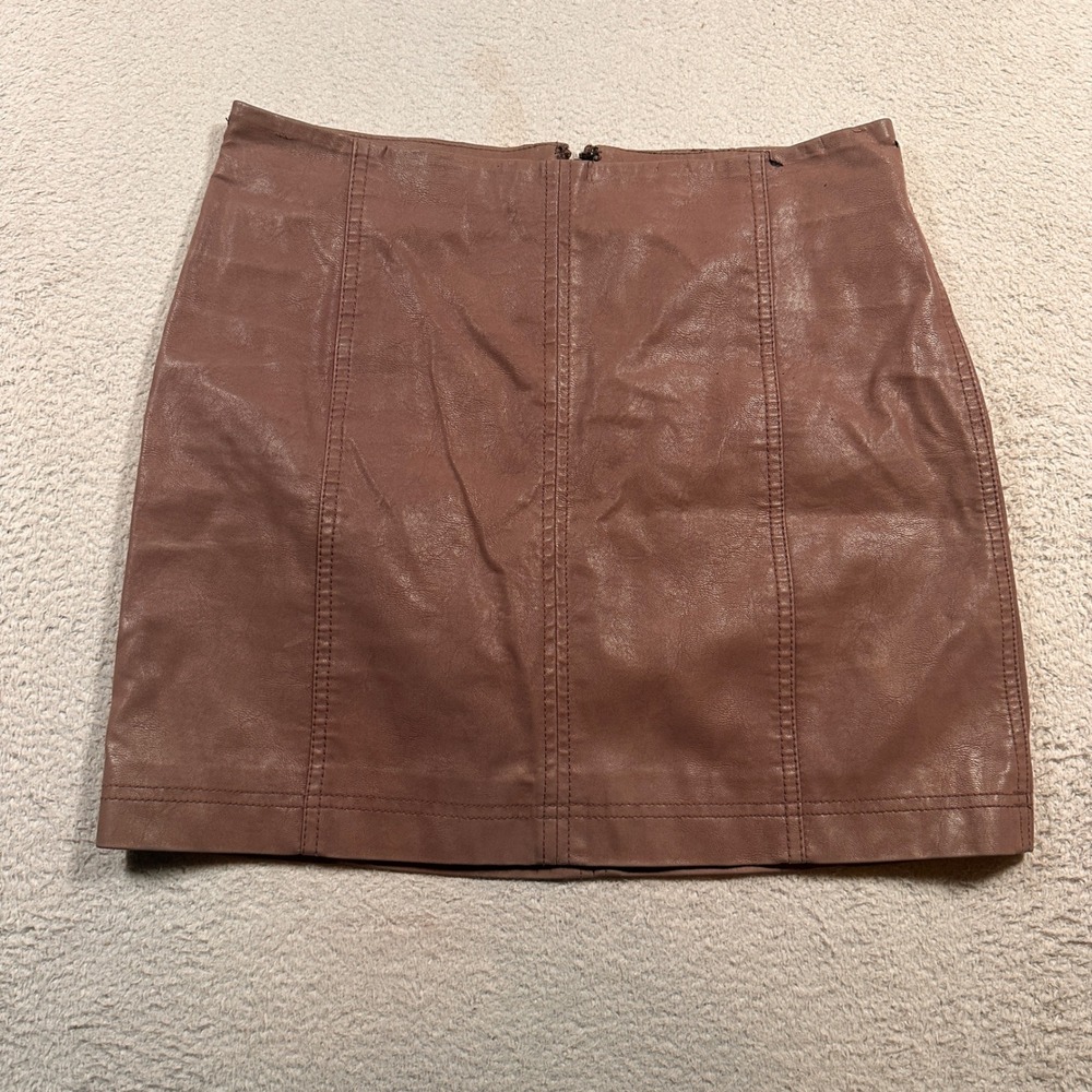 Free People Vegan Leather Mini Skirt Womens 6 Mauve Brown Seamed FLAW